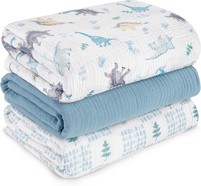 Muslin Swaddle Blankets for Newborn, 3 Pack Breathable Soft Receiving Blanket by LYRICHOMBABY