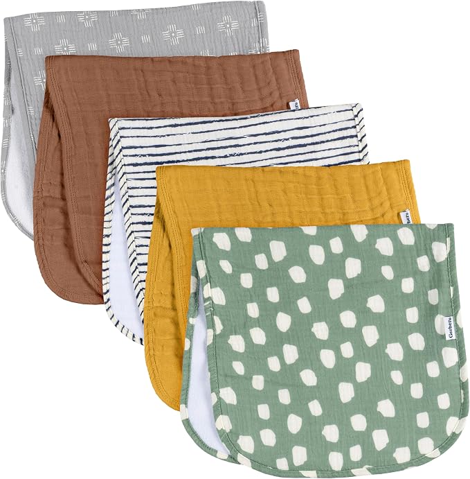 Gerber Baby Unisex Muslin Burp Cloths 5-Pack, Large Size 20" x 10" - Image 2