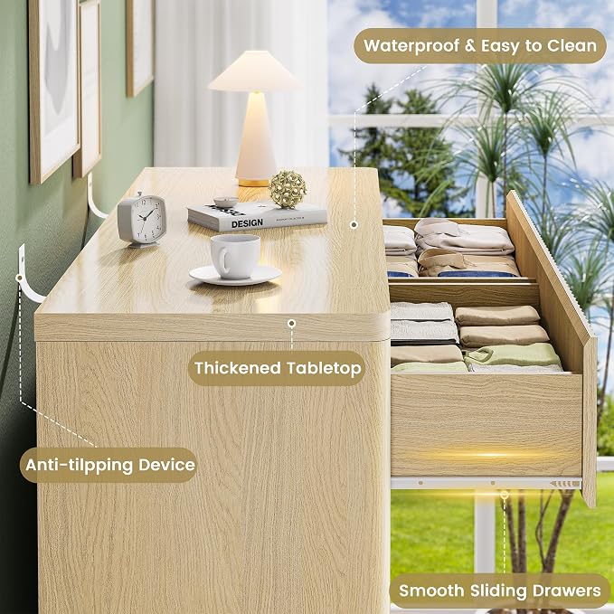 48" Wide Fluted Dresser with 8 Drawers, Modern Chest of Drawers with Deep - Image 6
