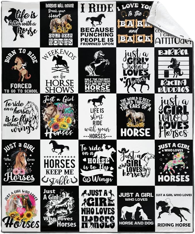 Horse Blanket for Baby Girls Black White Throw Blanket for Boys, Lightweight - Image 2