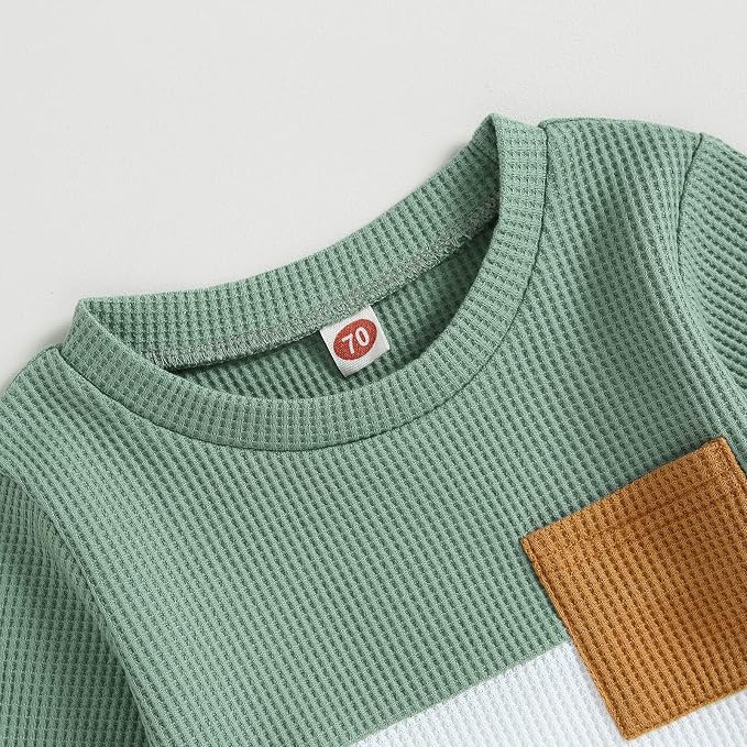 Kupretty Toddler Baby Boy Fall Winter Clothes Color Block Long Sleeve - Image 2