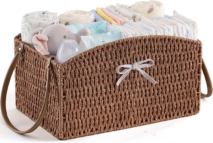 HBlife Diaper Caddy Organizer, Large Hand-Woven Storage Basket by HBlife
