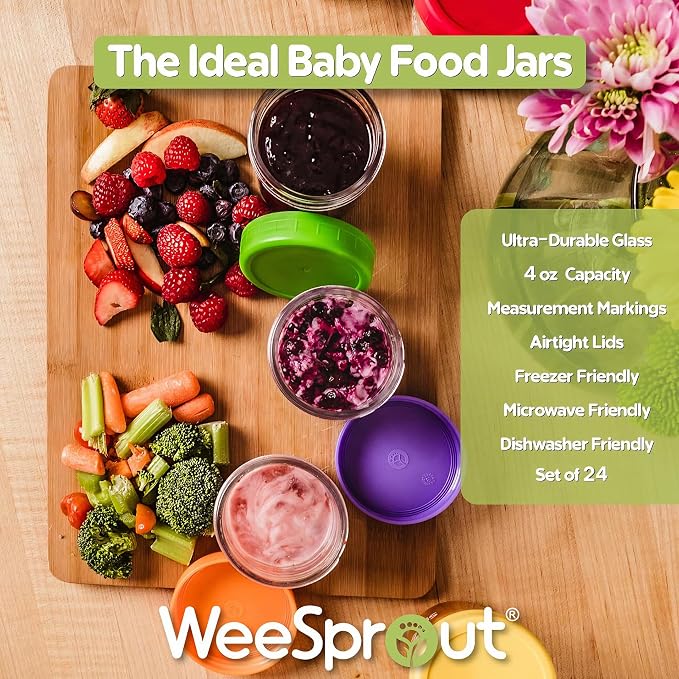 WeeSprout Baby Food Storage Glass Jars w/Lids Matte Variety, Reusable Small - Image 4