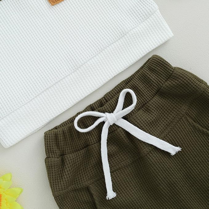 Toddler Baby Boy Fall Clothes Waffle Contrast Color Sweatshirt Pants Sets - Image 7