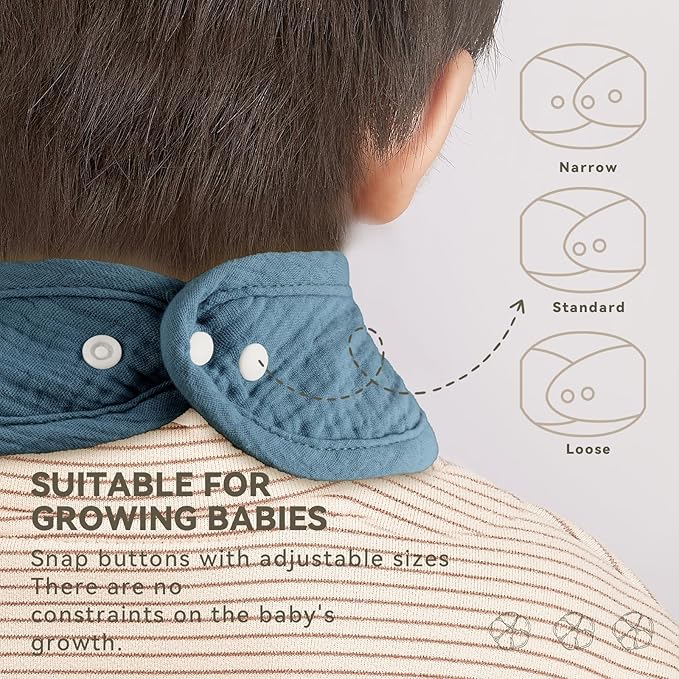Muslin Baby Bibs for Unisex Boys Girls, Cotton Drool Bibs, Adjustable Newborn - Image 4