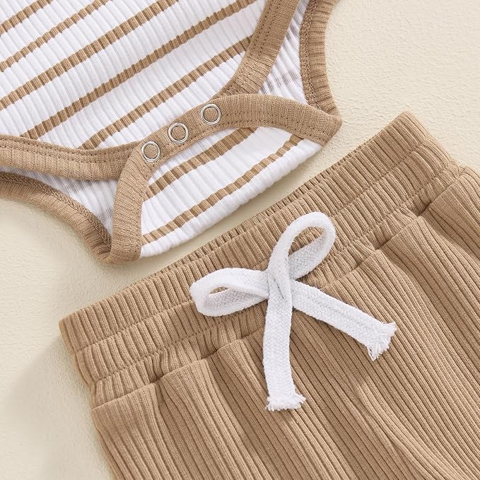 Newborn Baby Boy Girl Clothes Ribbed Knitted Long Sleeve Romper Pants Solid - Image 5
