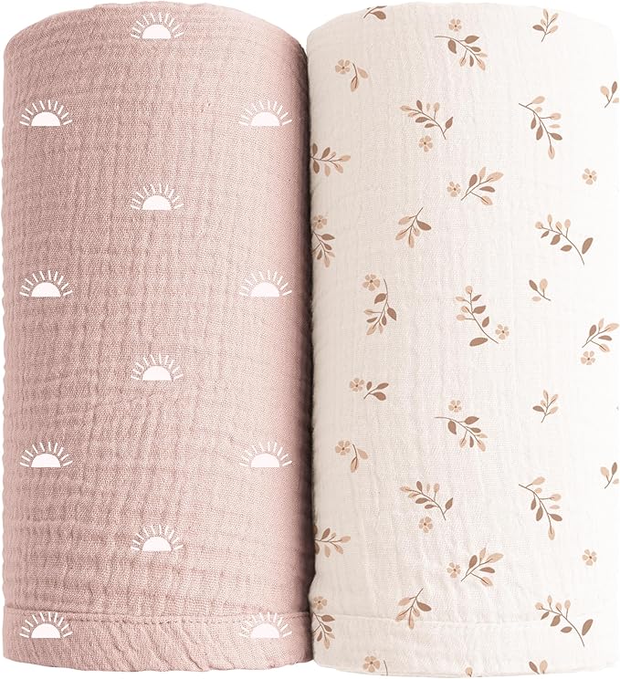 Konssy Muslin Swaddle Blankets for Girls Boys, 2 Pack Receiving Baby Blanket by Konssy