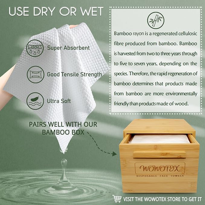 Travel Size Bamboo Viscose Disposable Face Towel Biodegradable Large Dry Face - Image 5