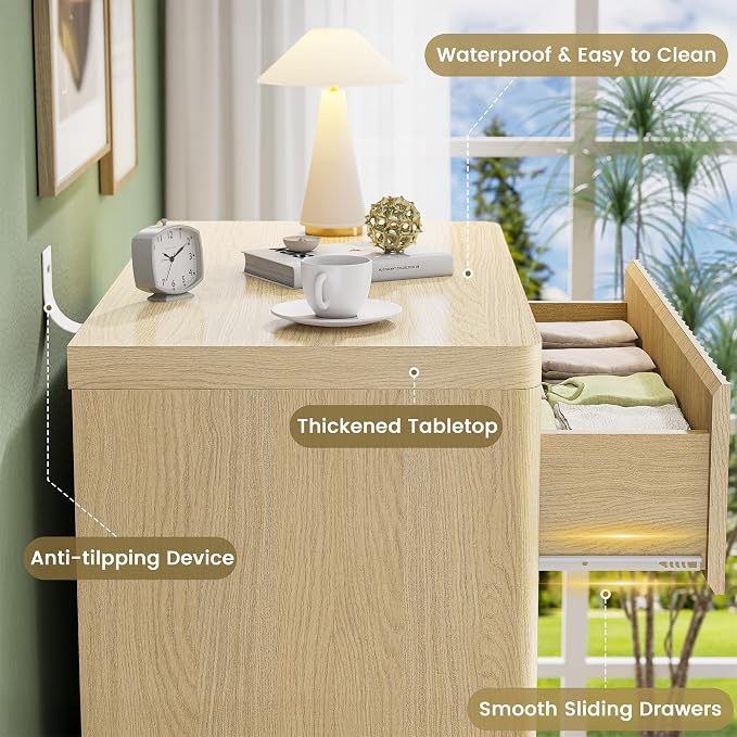 Fluted 6 Drawers Dresser for Bedroom, Wooden Dressers Drawer Closet Clothes - Image 6