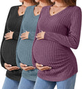 Ficerd 3 Pack Women's Maternity Shirts Ribbed Long Sleeve Pregnancy Tops V Neck by Ficerd