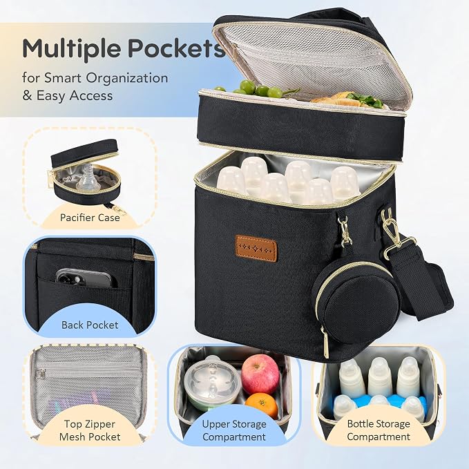 Breastmilk Cooler Bag with Ice Pack & Pacifier Case, Large Double Layer - Image 3