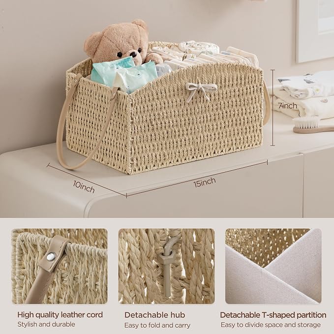 HBlife Diaper Caddy Organizer, Large Hand-Woven Storage Basket - Image 3