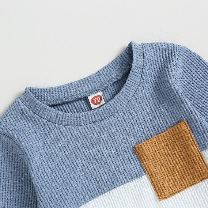 Kupretty Toddler Baby Boy Fall Winter Clothes Color Block Long Sleeve - Image 2