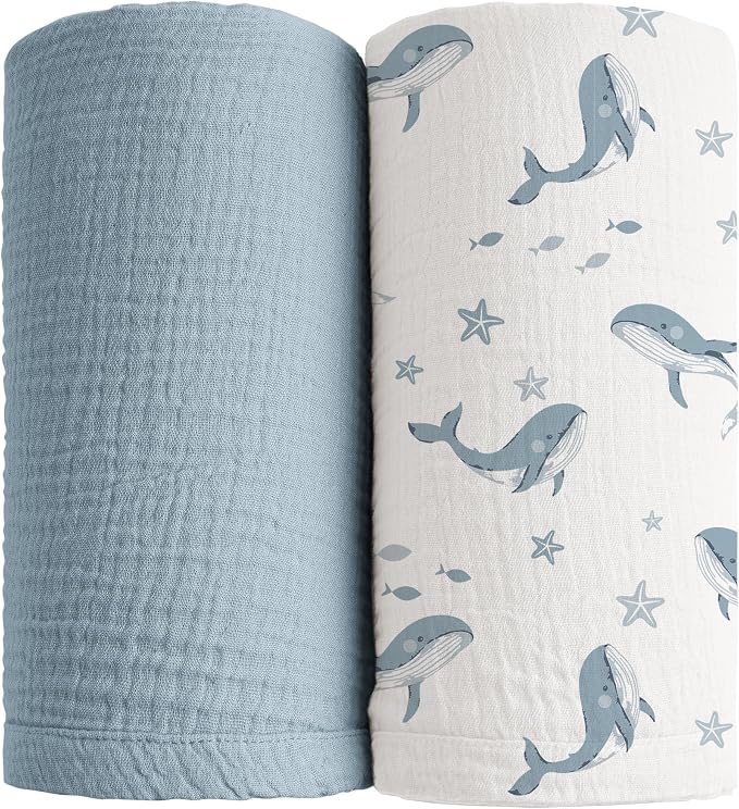 Konssy 2 Pack Muslin Swaddle Blankets, 100% Cotton Receiving Blanket Large 47 x by Konssy
