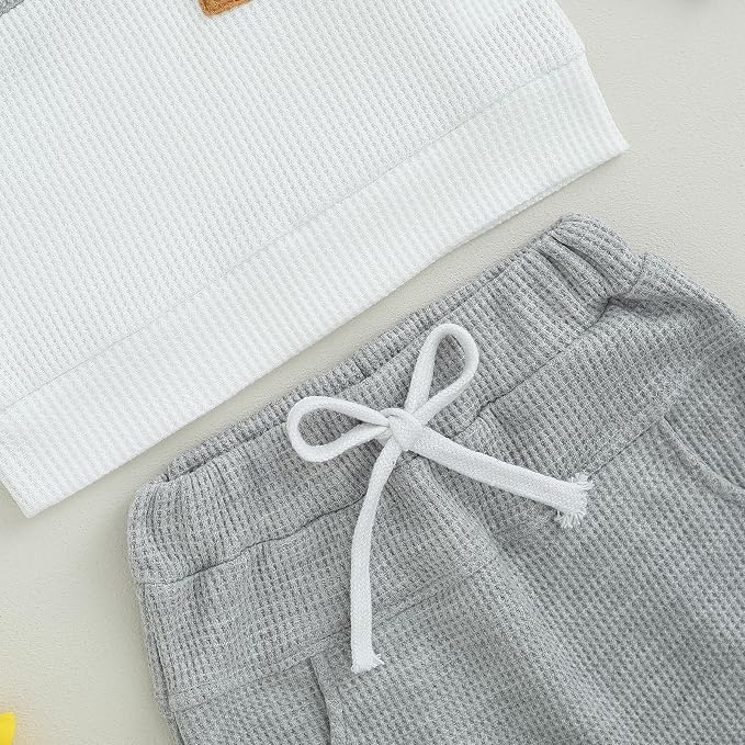 Toddler Baby Boy Fall Clothes Waffle Outfit Long Sleeve Color Blocking - Image 4