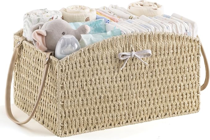 HBlife Diaper Caddy Organizer, Hand-Woven Storage Basket by HBlife