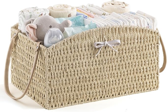 HBlife Diaper Caddy Organizer, Large Hand-Woven Storage Basket by HBlife