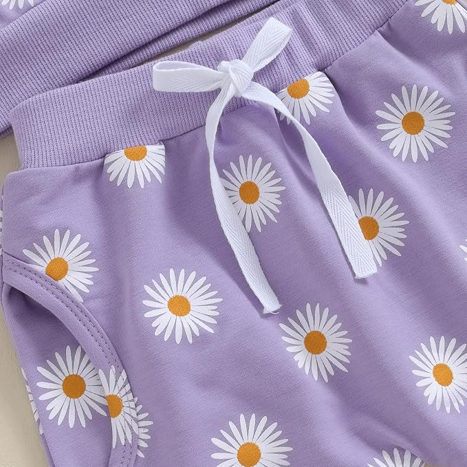 3Pcs Baby Girl Outfits Daisy Sweatshirt + Pants + Headband Infant Fall Winter - Image 4