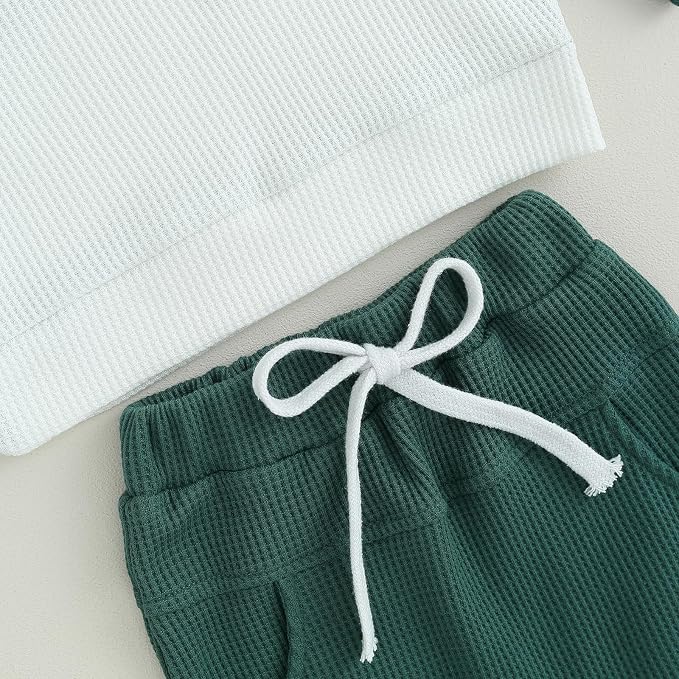 Toddler Baby Boy Fall Clothes Waffle Outfit Long Sleeve Color Blocking - Image 4