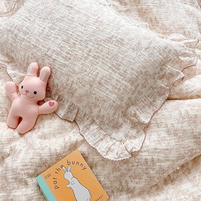 BuLuTu 100% Cotton Muslin Kids Toddler Pillowcase Standard Size, Cute Rabbit - Image 5