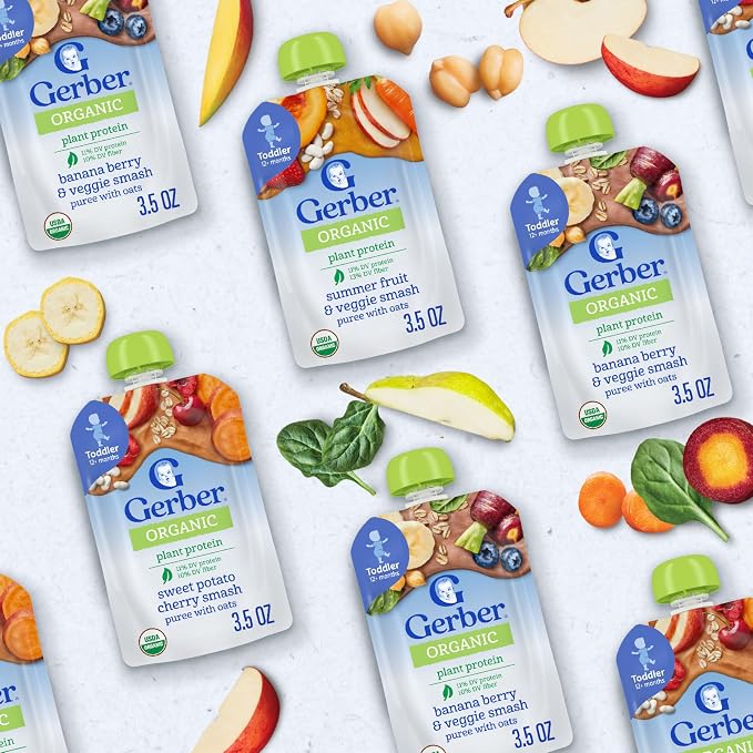 Gerber Toddler Food, Organic Banana Berry and Veggie Smash Puree Pouch - Image 8