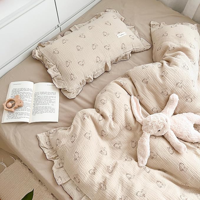 AOJIM Cute Rabbit Muslin Cotton Kids Toddler Pillowcase - Image 2
