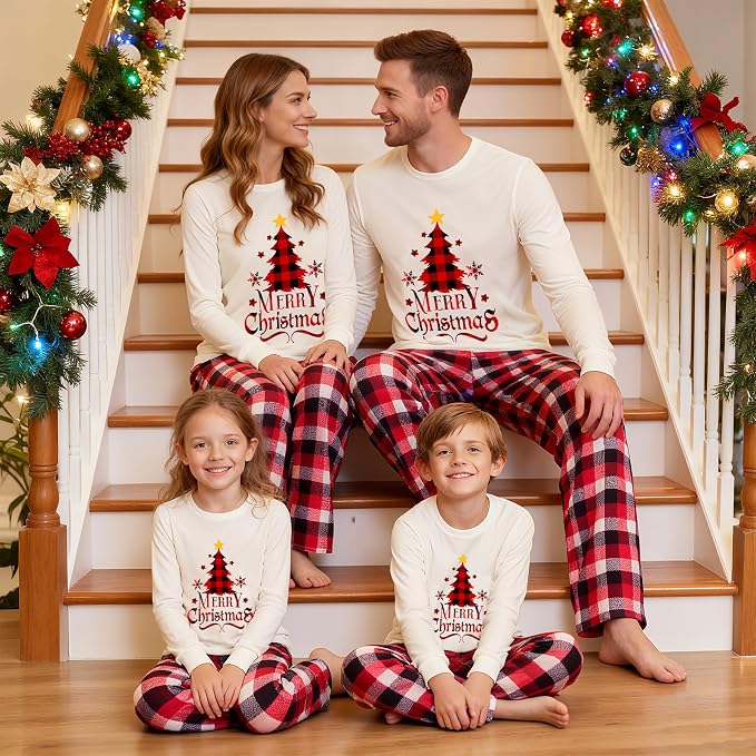 Awoscut Christmas Family Matching Pajamas Christmas Pjs Holiday Nightwear - Image 3