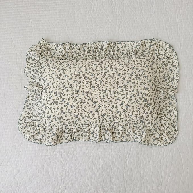 BuLuTu 2 Layers Muslin Cotton Toddler Pillowcase, Shabby Chic Blue Floral Print - Image 4