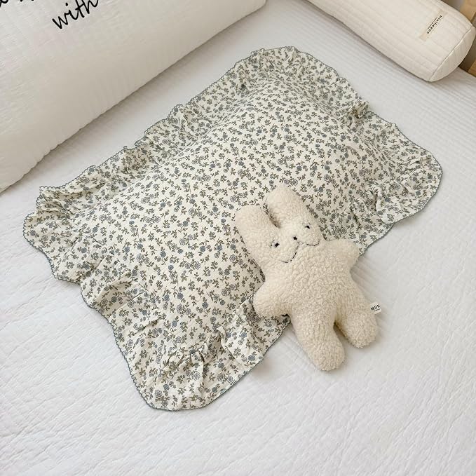 BuLuTu 2 Layers Muslin Cotton Toddler Pillowcase, Shabby Chic Blue Floral Print by BuLuTu