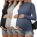4 Packs Womens Maternity Shirts Long Sleeve Cotton Ribbed Pregnancy Mock Neck by Oakgarden