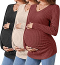 Ficerd 3 Pack Women's Maternity Shirts Ribbed Long Sleeve Pregnancy Tops V Neck by Ficerd