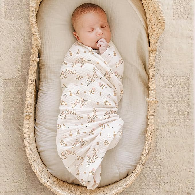 Konssy Muslin Swaddle Blankets for Boys Girls, 2 Pack Receiving Baby Blanket - Image 3