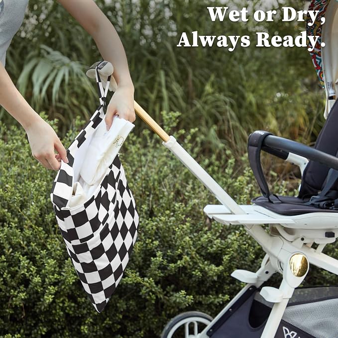 Black Checkered Waterproof Wet Dy Diaper Bag - Image 4