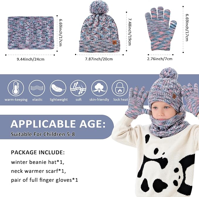 Kids Toddlers Winter Beanie Hats Gloves Neck Scarf Set Mittens Gifts - Image 6