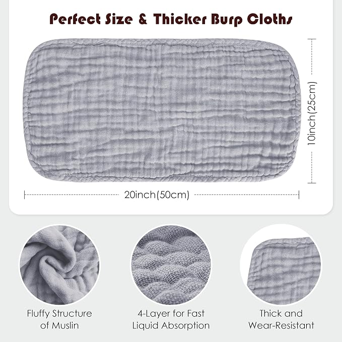 Muslin Burp Cloths 100% Cotton Large 20''x10'' Extra Soft and Absorbent Baby - Image 4