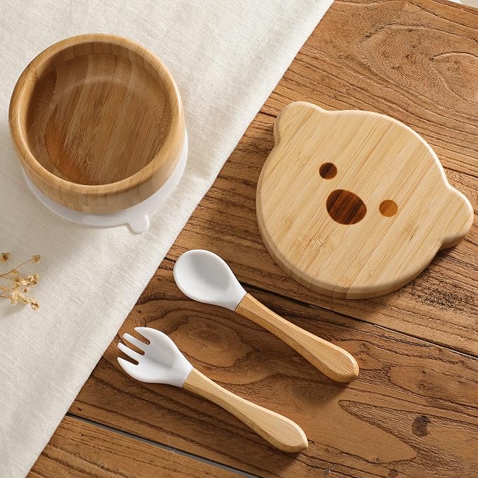Baby Bowls with Lid, HBM Bamboo Suction Bowls - Image 2