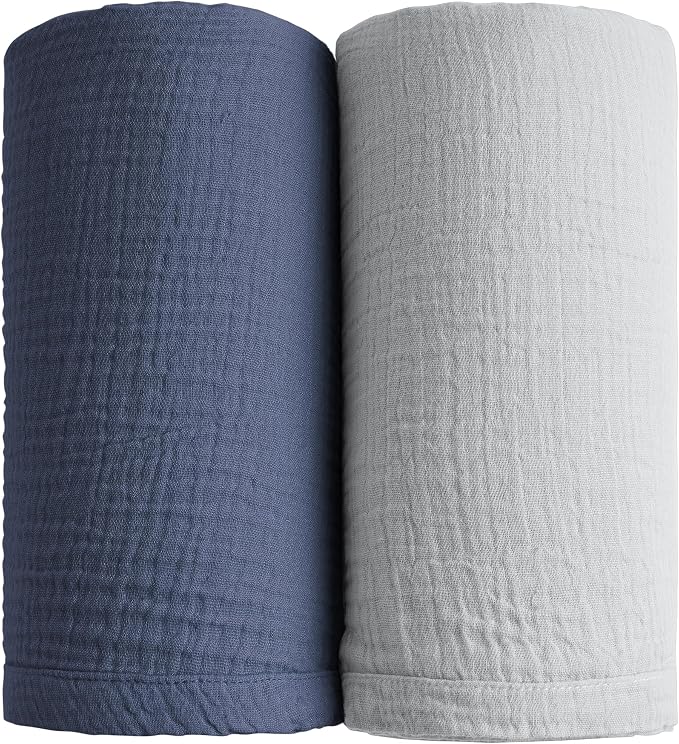 Konssy Muslin Swaddle Blankets for Boys Girls, 2 Pack Receiving Baby Blanket by Konssy