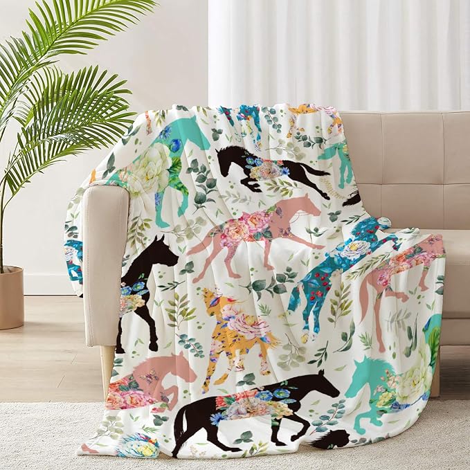 Colorful Floral Horse Blanket for Boys Girls, Flowers Animals Kids Throw - Image 4