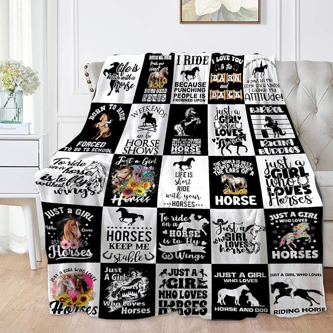 Horse Blanket for Baby Girls Black White Throw Blanket for Boys, Lightweight by AUSMART