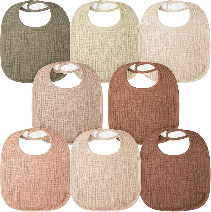 Bearmoss Muslin Baby Drooling Bibs 8 Pack, 100% Cotton Square Adjustable by Bearmoss