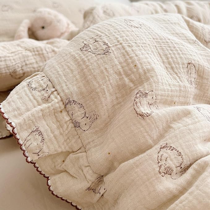 BuLuTu 2-Layer Cotton Muslin Toddler Pillowcase Rabbit Pattern, Soft Breathable - Image 5